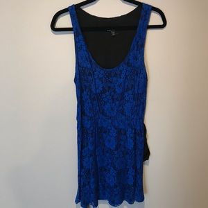Express belted blue and black lace dress
